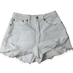 Abercrombie & Fitch Shorts Womens 26 Waist White Denim Frayed Stretch 2" Inseam
